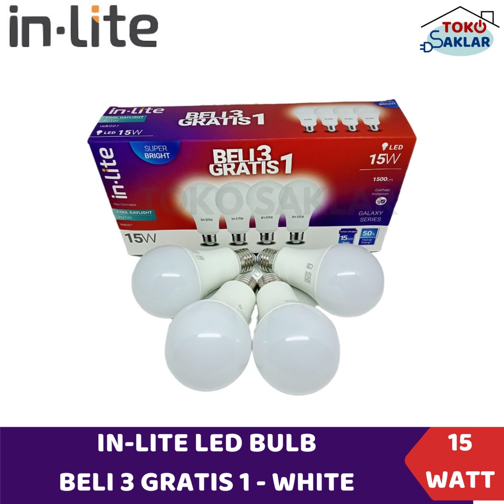 Lampu Led Inlite 15 Watt Beli 3 Gratis 1 Bergaransi - Putih