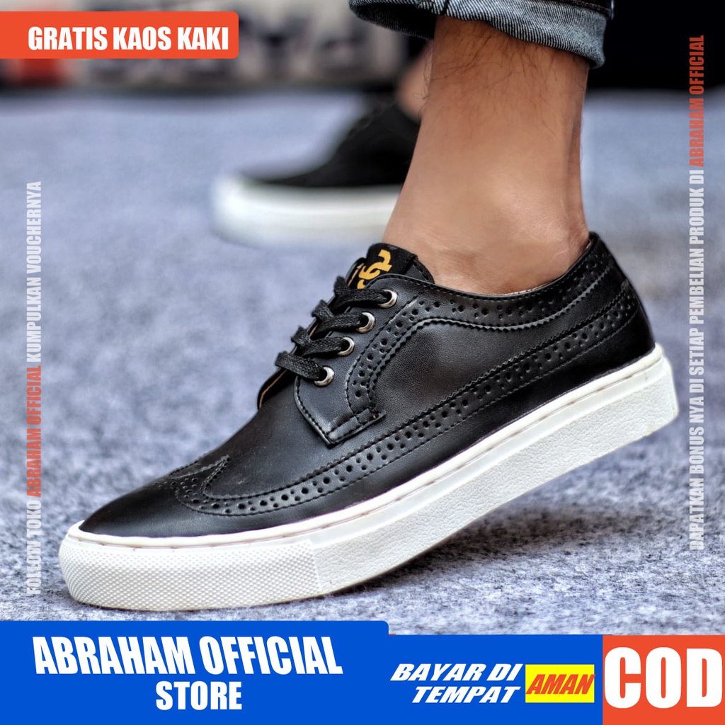 ABRHM X JHON Sepatu Kasual Pria Sepatu Pria Casual Kulit Pu Sepatu Casual Cowo/Cowok Sepatu Kerja Kantor Semi Formal Anti Slip Kuliah Kondangan Gaya keren Kekinian Murah Terlaris