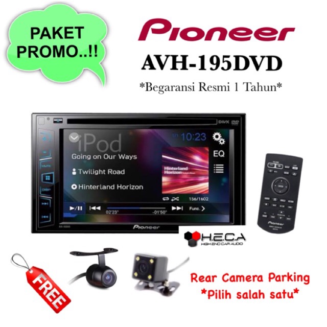 Paket Audio Mobil Pioneer AVH-195DVD Double Din AVH195DVD Tape 195 DVD AVH 195DVD + Kamera Mundur