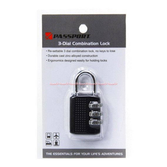 Passport Gembok Kombinasi Angka Kunci Pengaman Koper Gembok Hitam Pasport 3 Dial Combination Lock Black Padlock For Suitcase