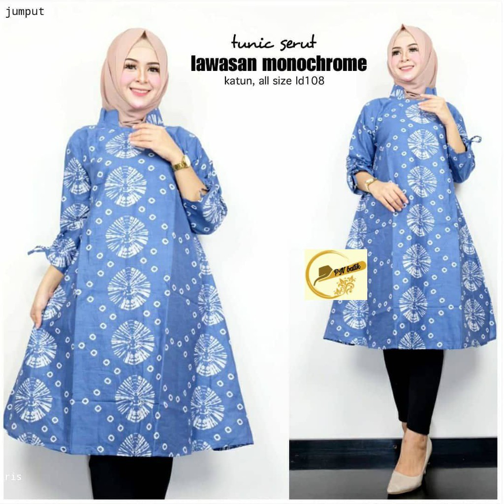 TUNIK BIRU, PAKAIAN BATIK WANITA, BAJU BATIK, SERAGAM KANTOR, SERAGAM BATIK #terbaru #top-BIRUNAN: 07