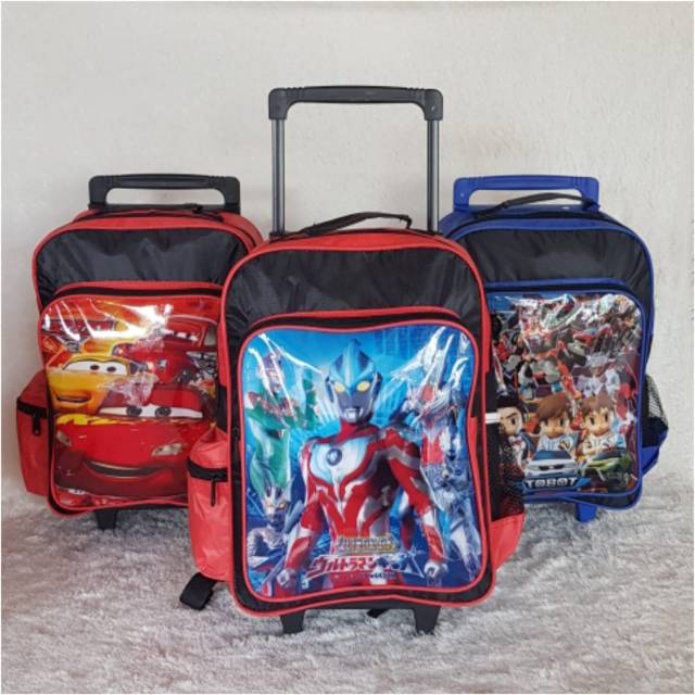 Tas troly anak ransel sekolah TasDorong Roda Karakter Spiderman