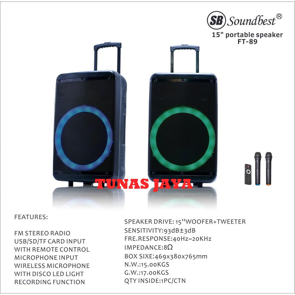 SPEAKER PORTABLE WIRELESS SOUNDBEST FT 89 ORIGINAL / FT89 15 INC FT-89