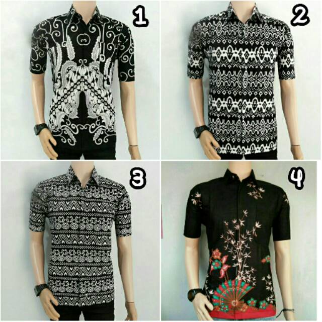 Baju Hem Kemeja Batik Atasan Pria Lengan Pendek Seragaman Monochrome Casual Reguler