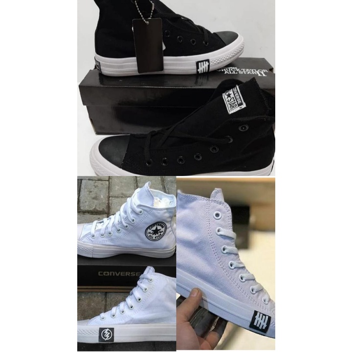 Sepatu Sneakers Distro Pria Wanita Converse All Star Undefeated Petir Tinggi Hitam Putih COD