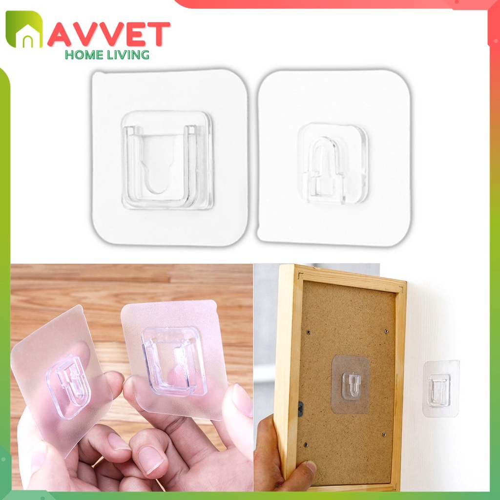 AVVET 1 Set Gantungan Dinding Tempel Tembok Transparant Socket Hook Serbaguna Tempel Plus Minus Double Tape Serbaguna Murah Import