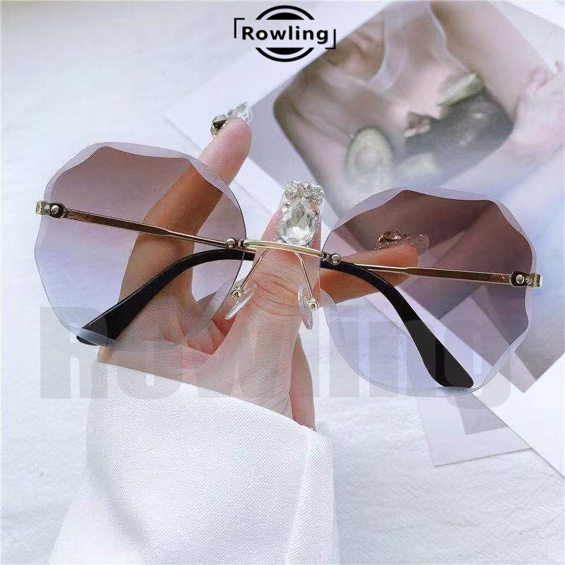 (Rowling) Sunglasses Wanita  Kacamata Hitam Titanium No frame Women Sunglasses New Arrival Import Kacamata Fashion-Ka-67 Coklat/Biru