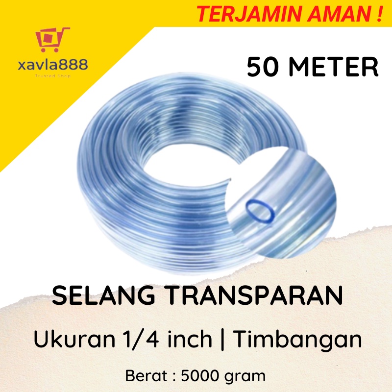 Selang Aerator Aquarium / Selang Waterpass 1/4 inch 50 Meter - Transparan / Lentur &amp; Elastis