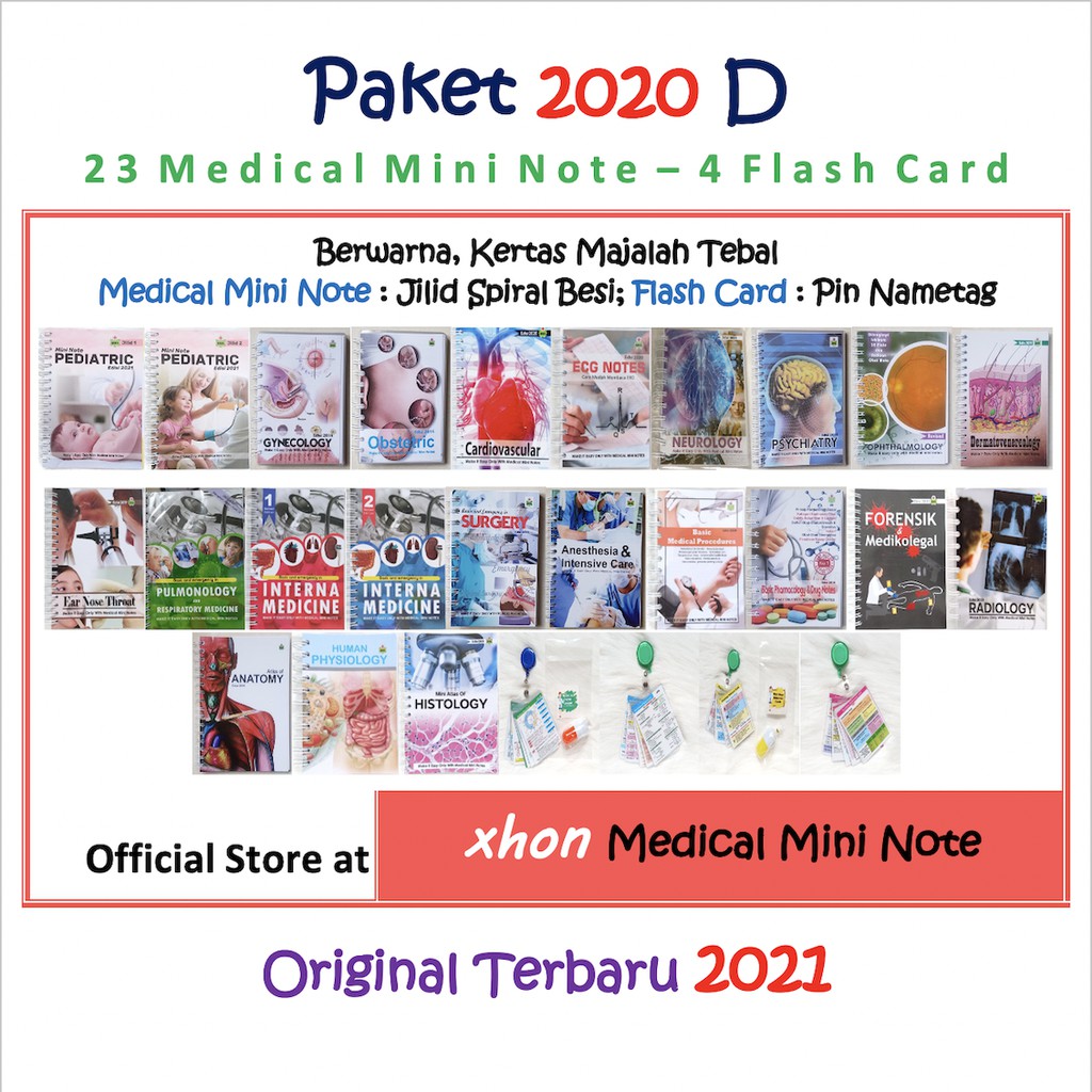 ORIGINAL TERBARU Paket 2020 D | 23 Medical Mini Note + 4 Flash Card | Kedokteran Kesehatan