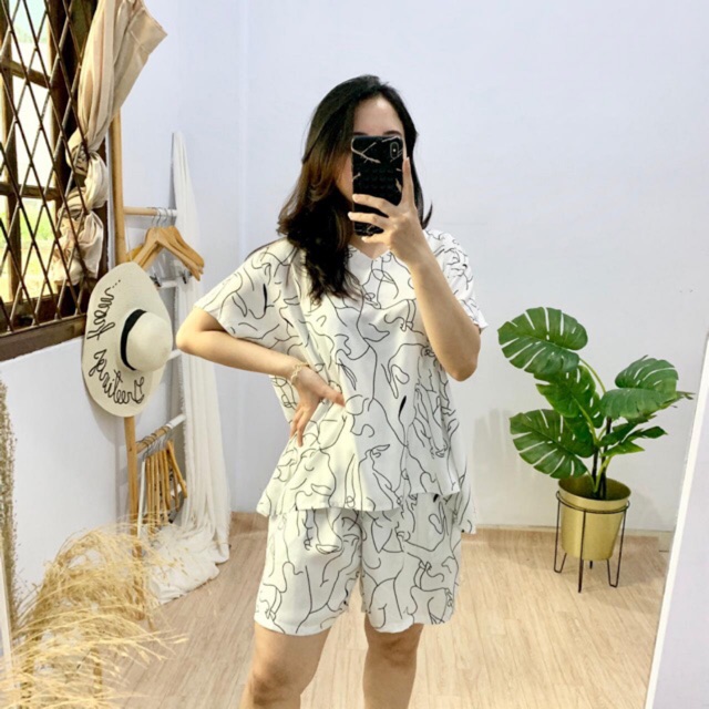 Picasso Set Casual Setelan rayon Santai Celana Pendek Picasso Set Casual Setelan rayon Santai Celana Pendek