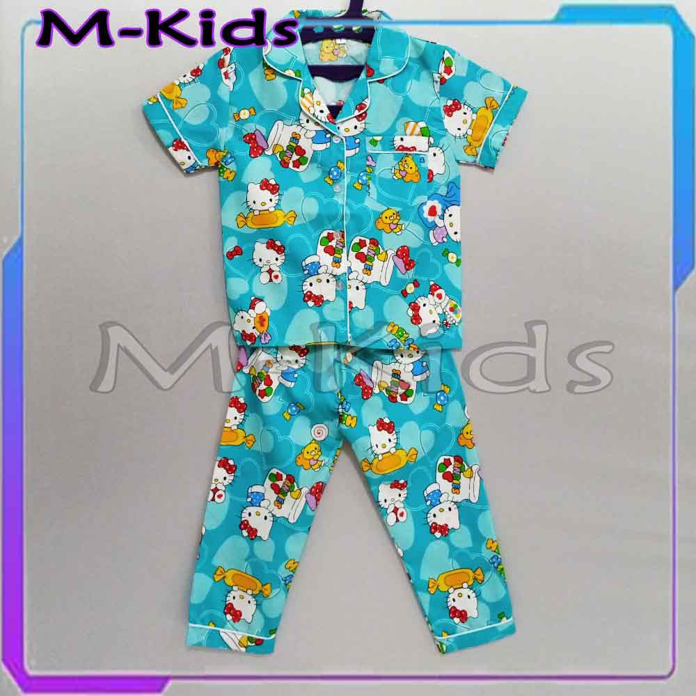 MKids88 - Baju Setelan Katun Piyama Anak Gambar Mickey Doraemon Hello Kitty