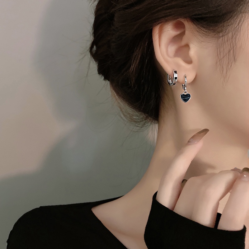 Papaozhu 4 /6 Pcs S925 Perak Rumbai Rantai Bersinar Kristal Hitam Cherry Menjuntai Anting-Anting Untuk Wanita Pribadi Anting-Anting Perhiasan Set Hadiah Untuk Perempuan
