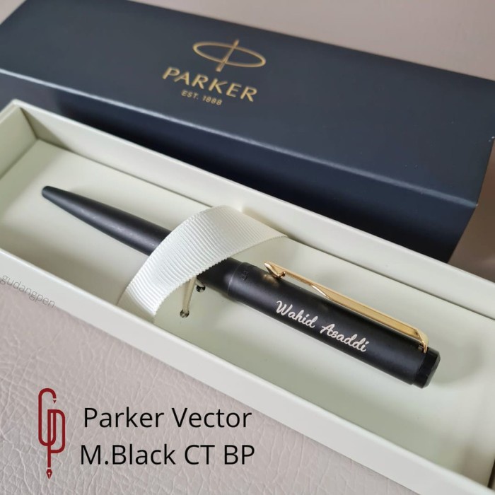 

(TERLARIS) ON167 Pulpen Parker Original Vector M.Black Gold Trim BP Ballpoint