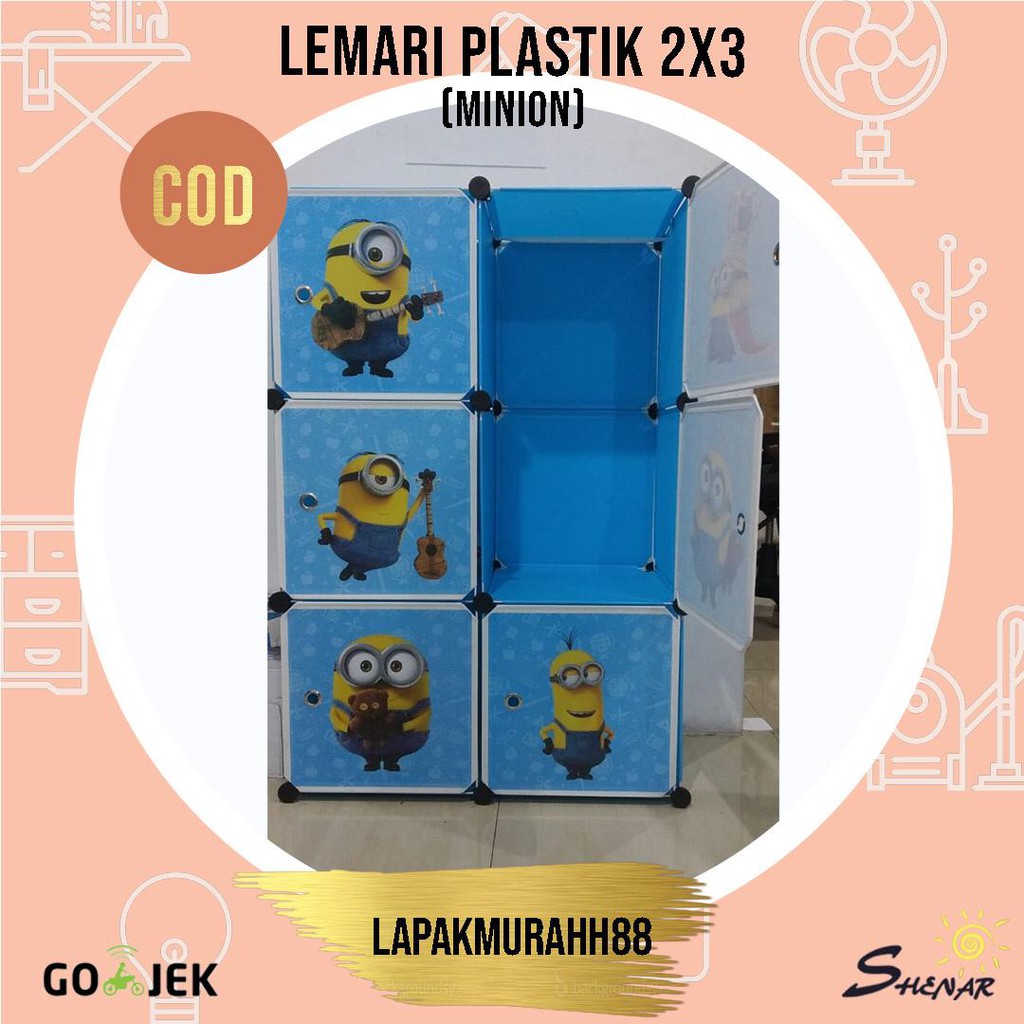 LEMARI PAKAIAN PLASTIK (2X3)/LEMARI SERBAGUNA/RAK SUSUN/LEMARI BAJU/LEMARI 6 PINTU-MINION