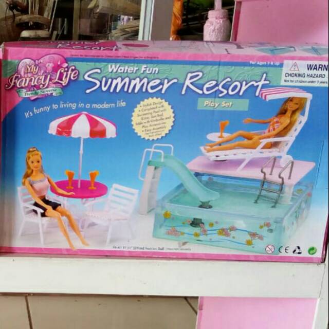 Mainan set kolam renang/Summer resort playset untuk boneka barbie