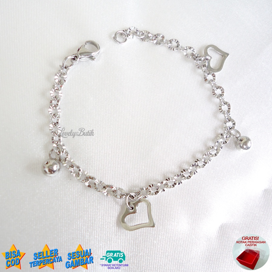 Lovelybutik - Gelang Anak Perempuan Titanium Asli Anti Karat Gelang Tangan Anak Cewek Lucu Lov3 Frame kecil Bonus Kotak Perhiasan