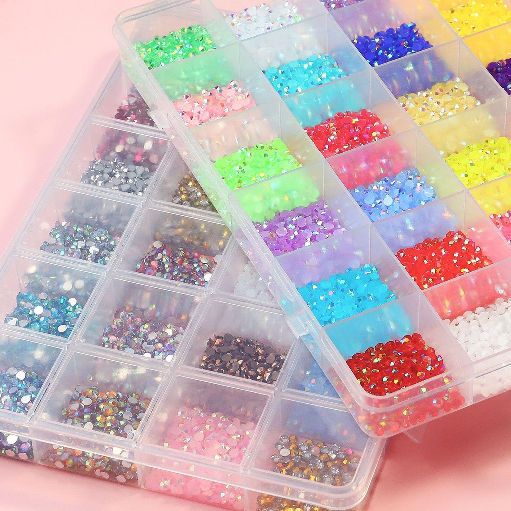 Mxbeauty Perhiasan Kuku Kristal Warna-Warni 24grids Manicure Fluorescent Nail Ornaments Sparkly 3D Nail Charms