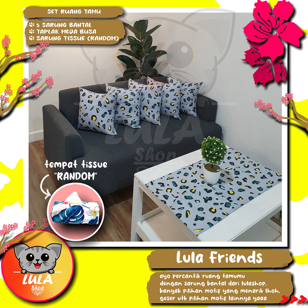 Paket Hemat 5 Sarung Bantal Sofa + Taplak Busa + Tempat Tissue