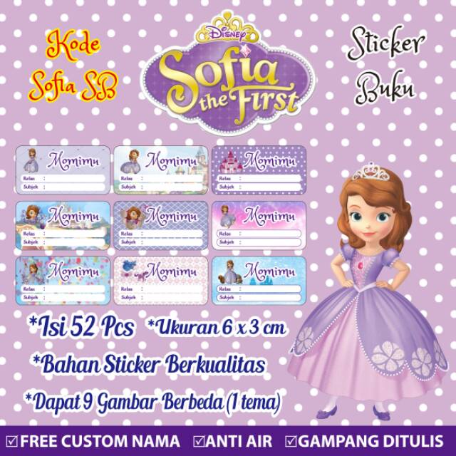 

Stiker/Sticker/Label Buku Pelajaran Anak/Remaja Custom Motif Sofia The First