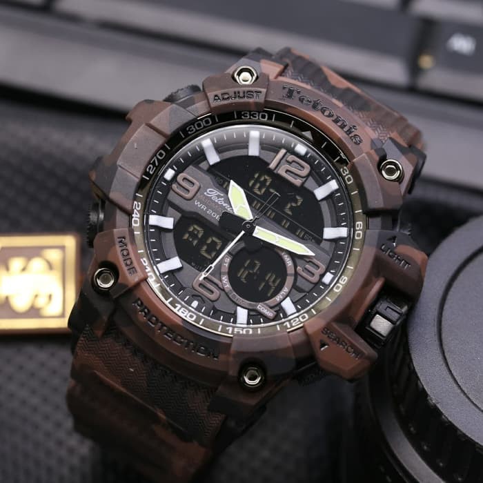 JAM TANGAN PRIA TETONIS GG 1000 ARMY ORI ANTI AIR BROWN