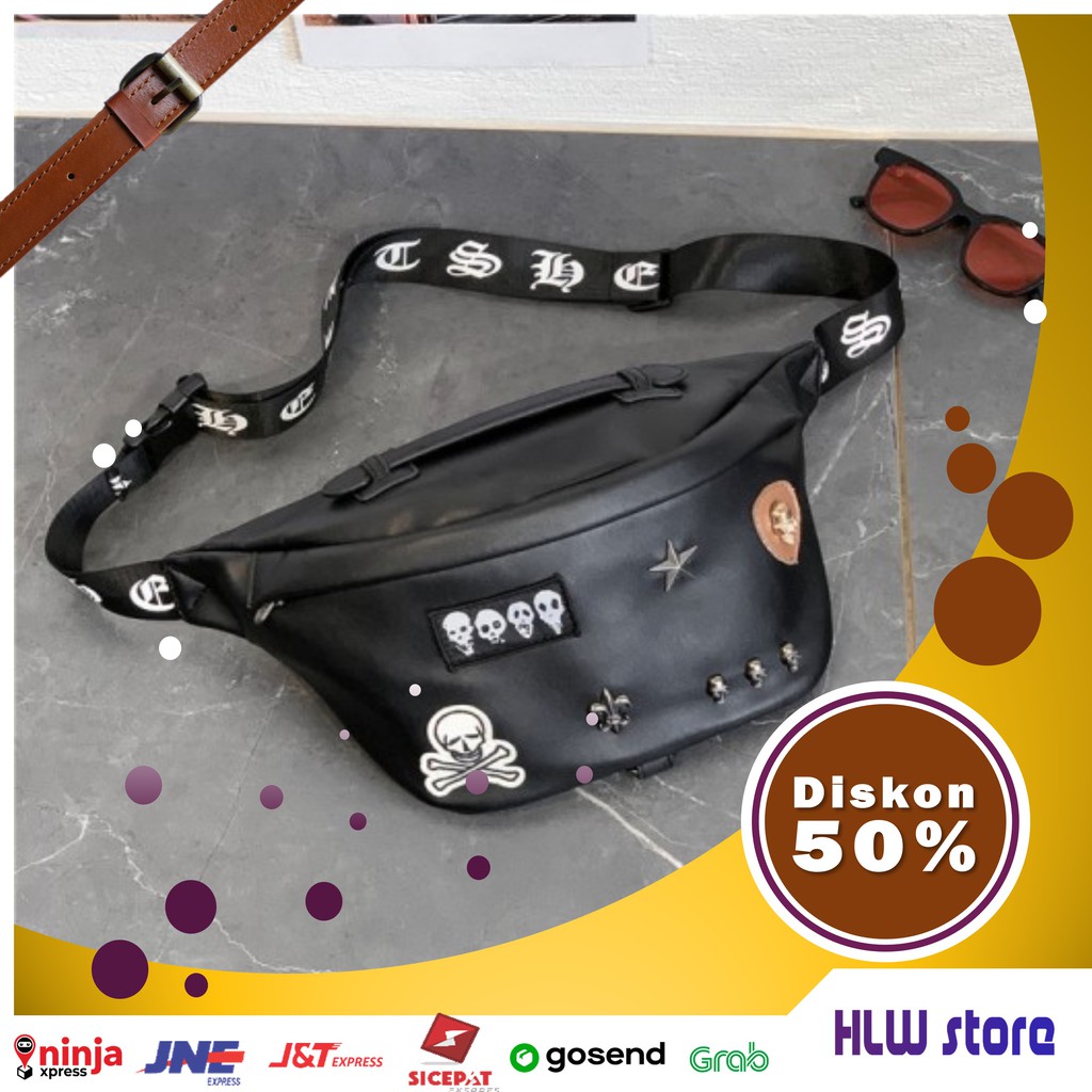 Tas Depan Selempang Kulit Pria Cowok Keren Slingbag Waistbag 02