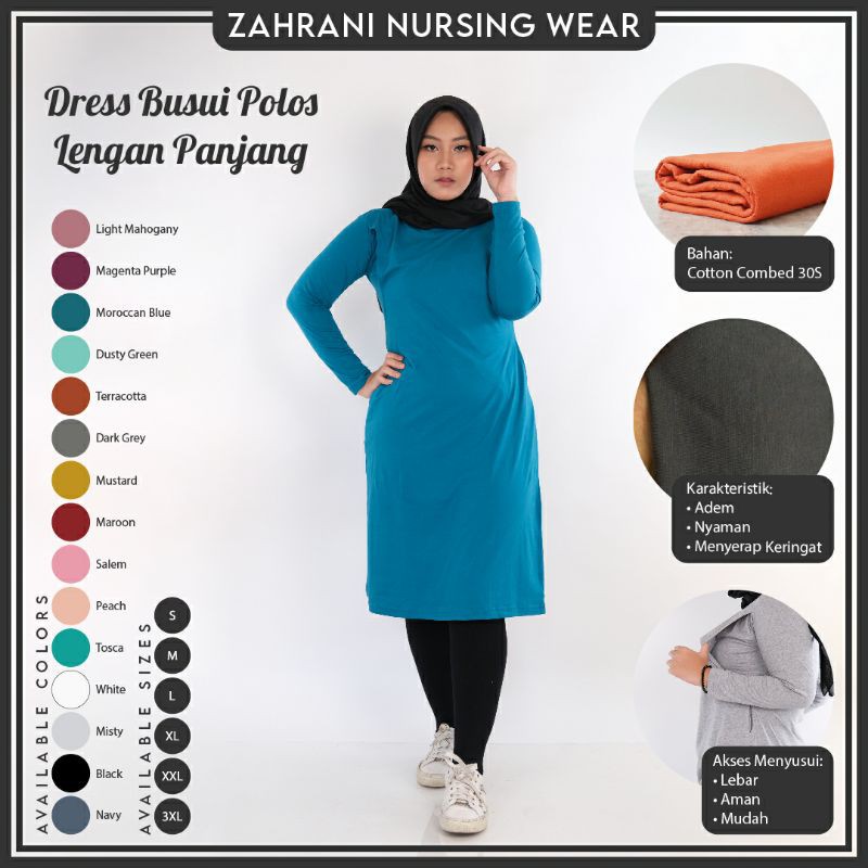 DRESS MENYUSUI BUSUI LENGAN PANJANG NURSING WEAR BAJU ATASAN TIDUR IBU MENYUSUI BUSUI FRIENDLY KATUN