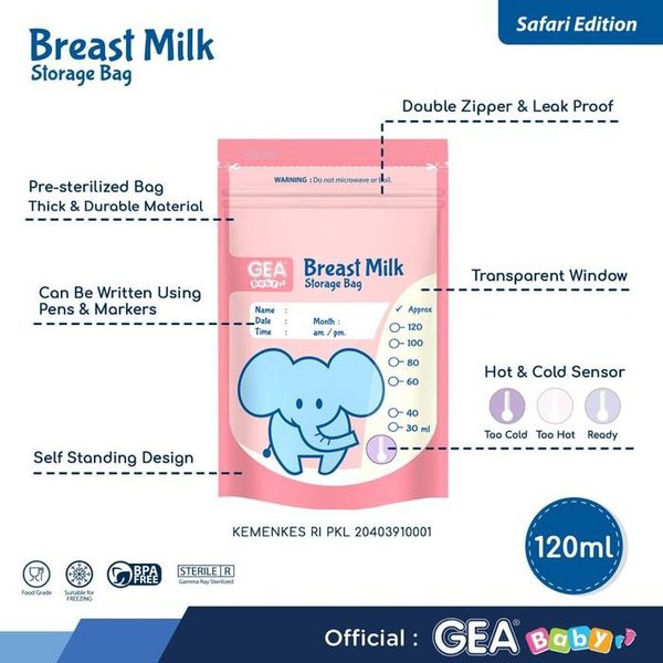 TERMURAH! GEA Baby Breast Milk Storage Bag 120ml Pouch Safari &amp; Mammals Reborn Edition - Kantong Asi