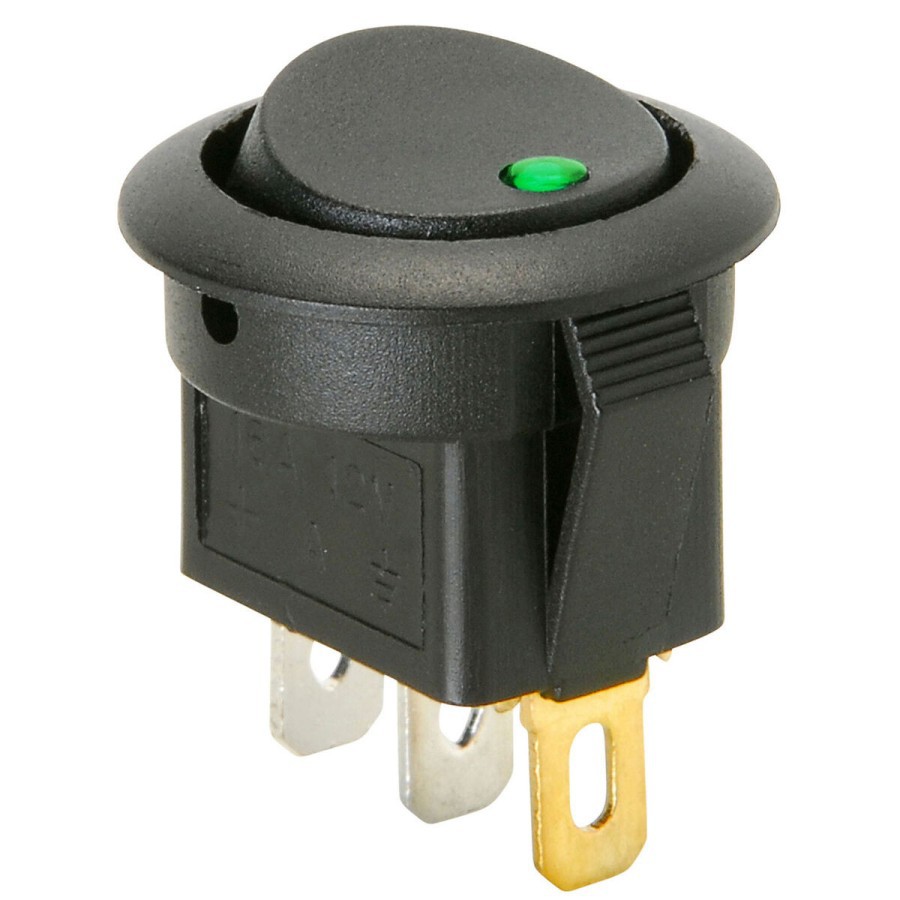 Rocker Switch ON OFF Bulat Round 3 Pin Indikator 12V DC LED Hijau