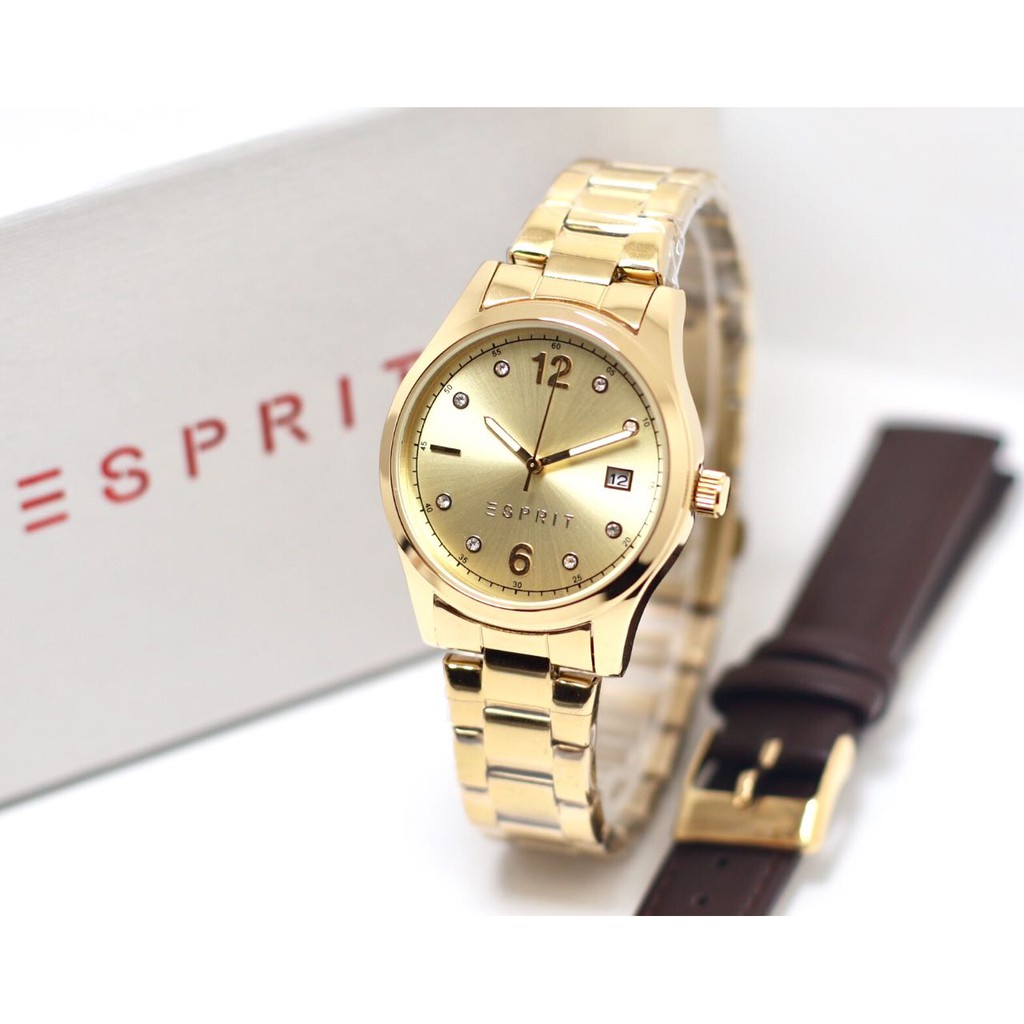 Jam Tangan ESPRIT Paket | FREE Tali Kulit | Jam Tangan Wanita Rantai Tanggal | Set | Kado Exclusive