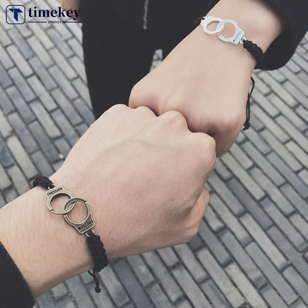 Timekey Gelang Tangan Anyaman Handmade Adjustable Desain Borgol Untuk Pria / Wanita / Pasangan F5T4