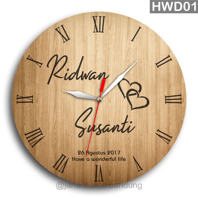  JAM  DINDING KAYU  CUSTOM NAMA FOTO  HADIAH PERNIKAHAN UNIK 