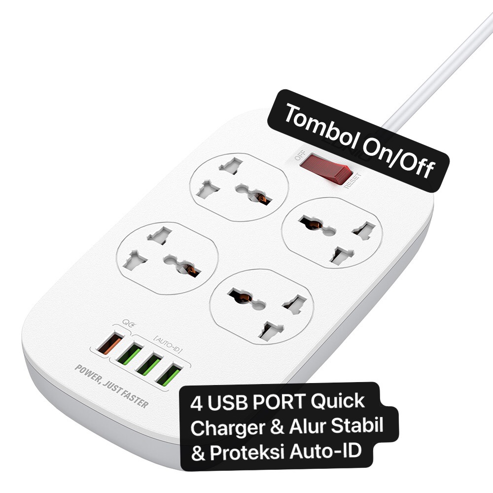 LH4407 Stop Kontak 4 Power Socket 4 USB Port Design Seperti LDNIO Colokan Listrik Universal Auto