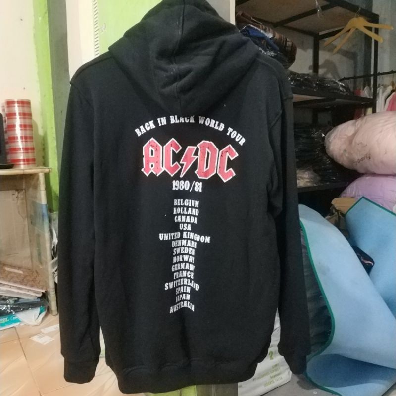 Hoodie ACDC AC DC Hitam Pria Wanita Full Tag Free Paper Bag