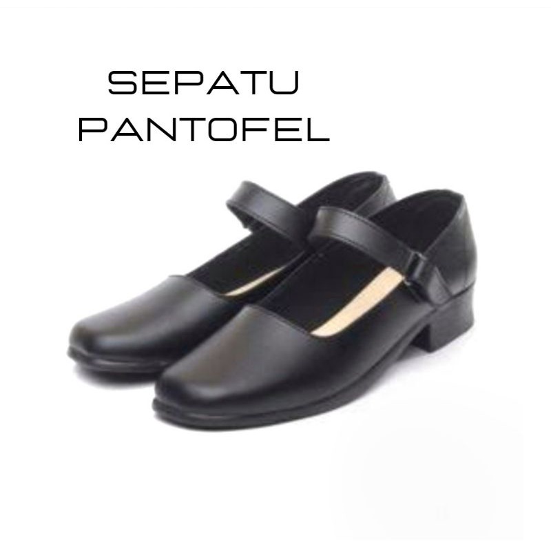 COD Sepatu Pantofel Wanita Cewek Paskibra Hitam Hak 3 cm Bertali Gasper Size 37-41