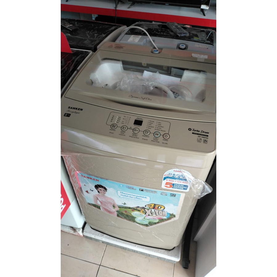 MESIN CUCI 1 TABUNG SANKEN AWS 887  GRYBL TOP LOADING 8 KG AWS887