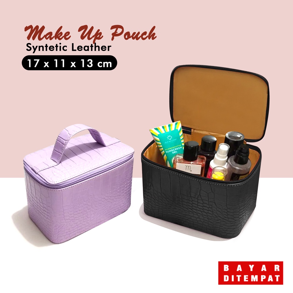 Tas Make up Beauty case Tas kosmetik kulit sintetis croco Travel Organizer Polos Cosmetic Bag Tempat Makeup Wanita