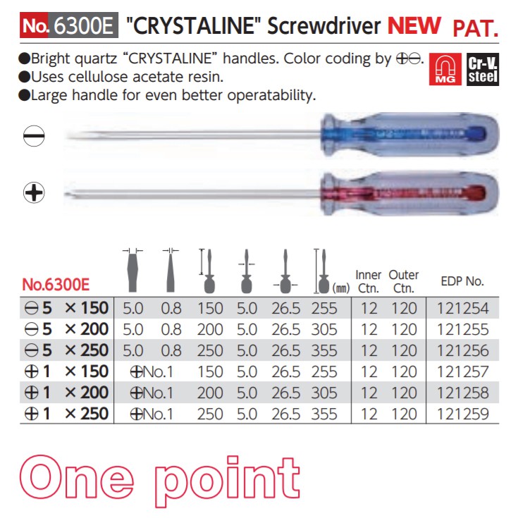 Crystaline Screwdriver -  Obeng Vessel 6300E - Slotted 5x250mm