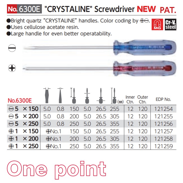 Crystaline Screwdriver - Obeng Vessel 6300E - PH1x250mm