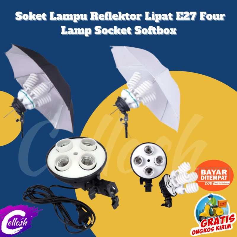 Lampu Reflektor Softbox Empat Cabang Lipat E27 Four Lamp Socket Softbox