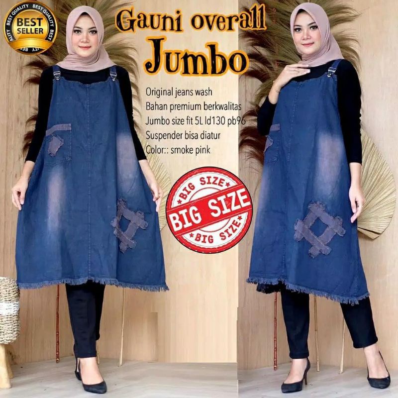 OVERALL JEANS JUMBO WANITA | OVERAL BIG SIZE | BAJU KODOK JEANS KEKINIAN