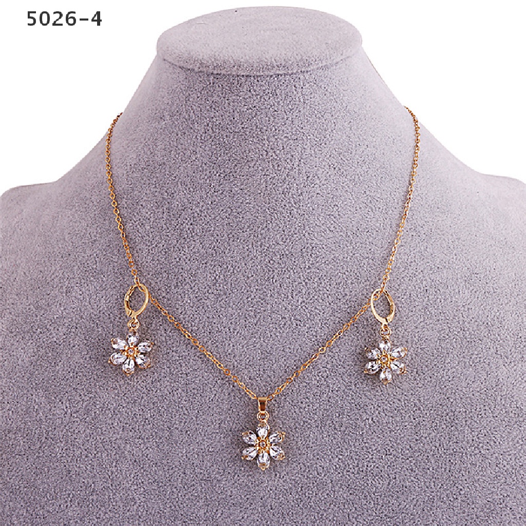 5026-4 Fashion Gold Plated Jewelry Set Rhinestone Flower Pendant Necklace Earrings Jewelry Set 5026-4