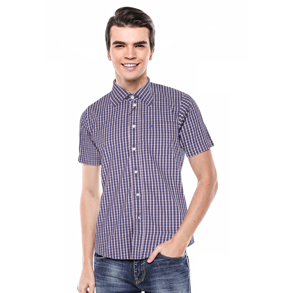 Johnwin - Kemeja Formal - Kemeja Pria - Kotak - Ungu - Slim Fit