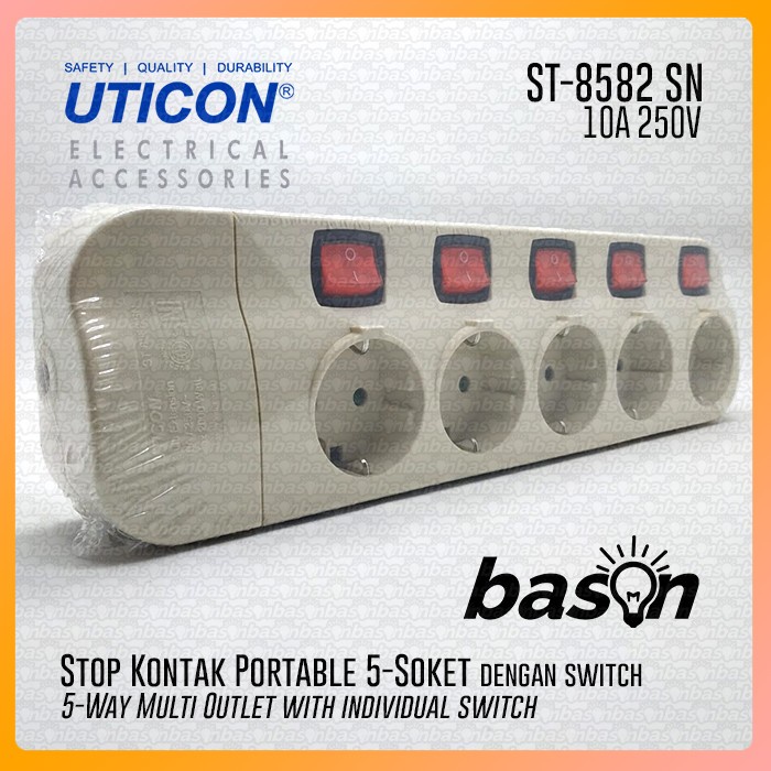 UTICON ST8582SN tanpa kabel - Stop Kontak + saklar pada setiap lubang