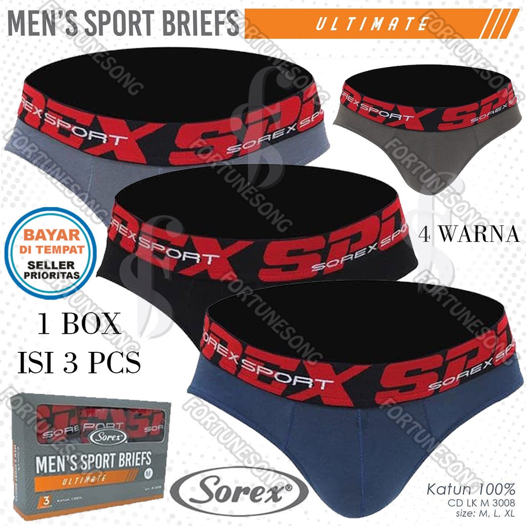 3 Pcs Celana Dalam Pria Sorex Sport Original / CD Sorex Men M3008
