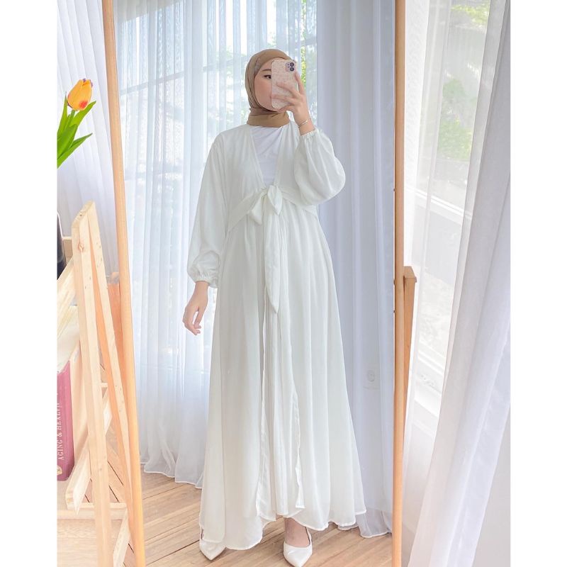 MILEA OUTER CERUTY PREMIUM / OUTER LONG WANITA / WARNA HITAM PUTIH DUSTY MOCCA MILO / MONOCHROME FAS