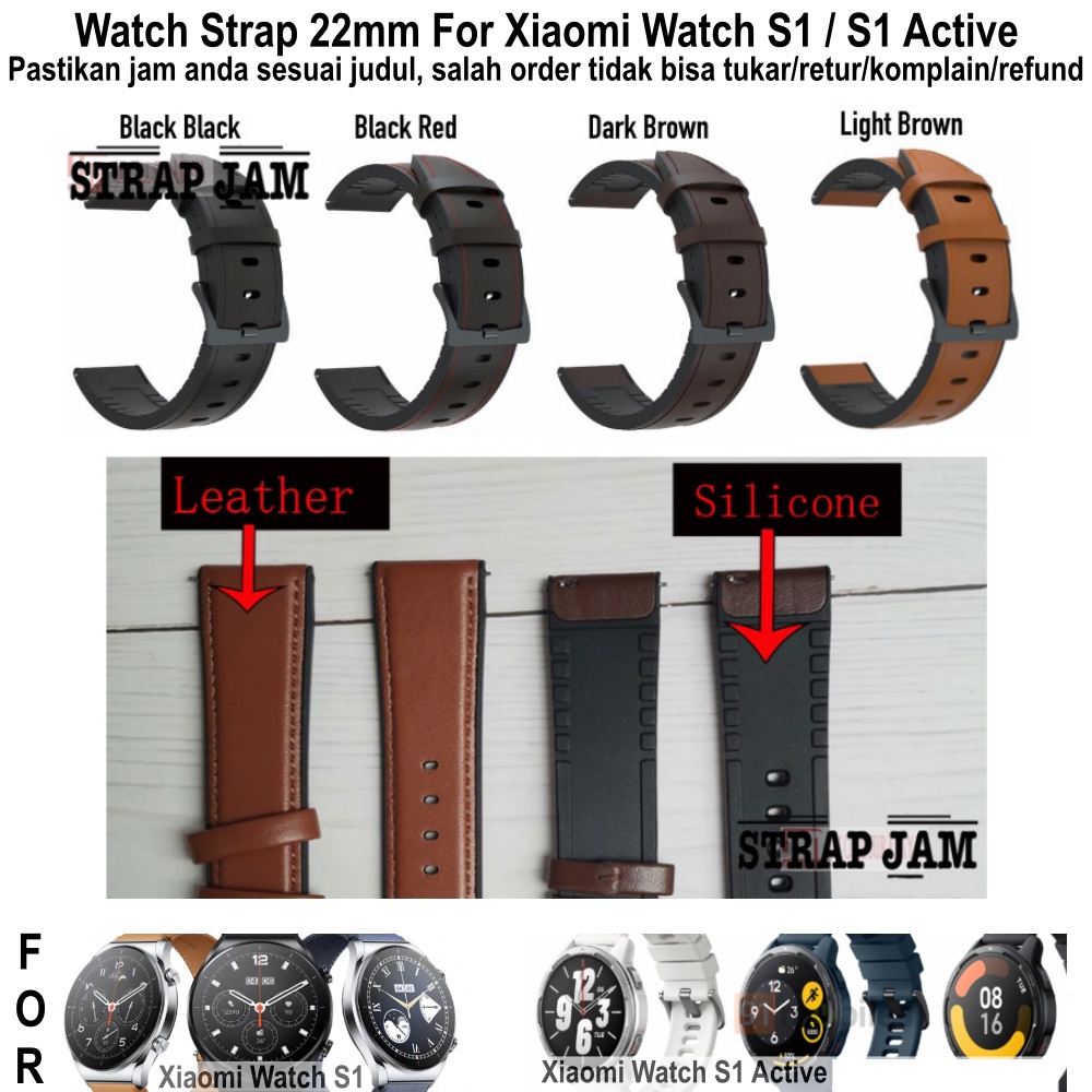 Tali Jam Xiaomi Watch S1 / Active - Strap 22mm Hybrid Kulit Plus Rubber 2 In 1