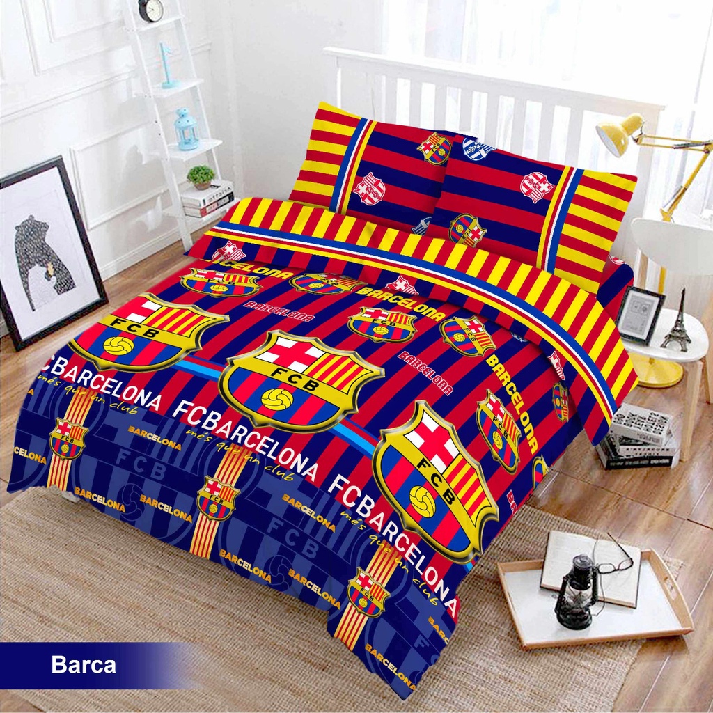Full Set Bedcover + Sprei Bonita 3D Rumbai Karet Queen King 160x200 180x200 Motif Bola Barca Barcelo