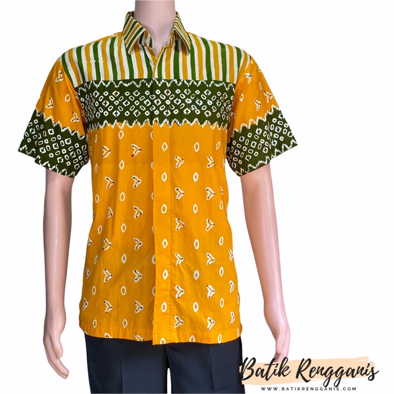 Baju Atasan Pria Hem Batik Lengan Pendek Motif Batik Jumputan