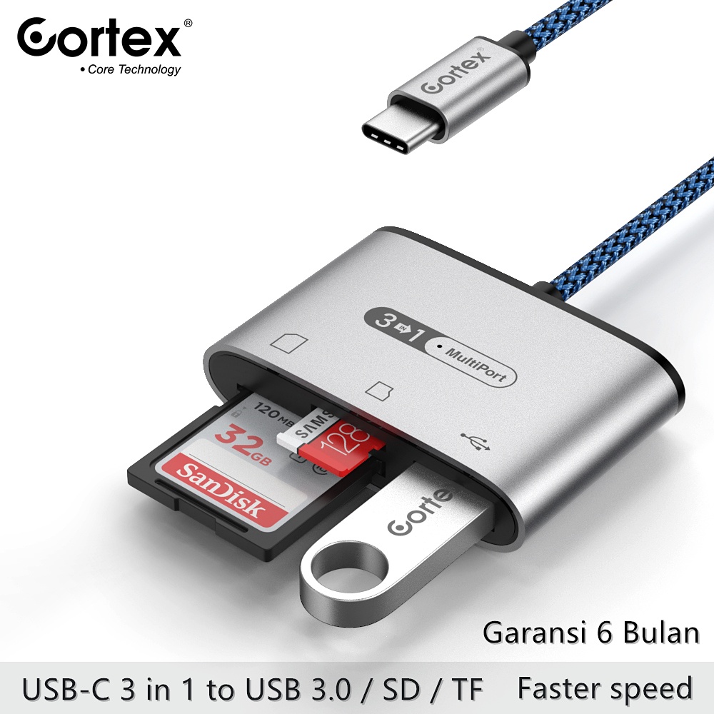 Cortex MH372 USB C/Type-C To USB 3.0 + SD/TF Card 3in1 Reader Adapter