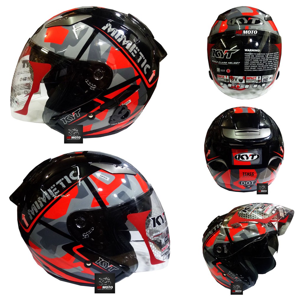 HELM KYT GALAXY SLIDE #4 BLACK RED FLUO DOUBLE VISOR / Helm KYT / Helm SNI / Helm Sport / Helm Gaul
